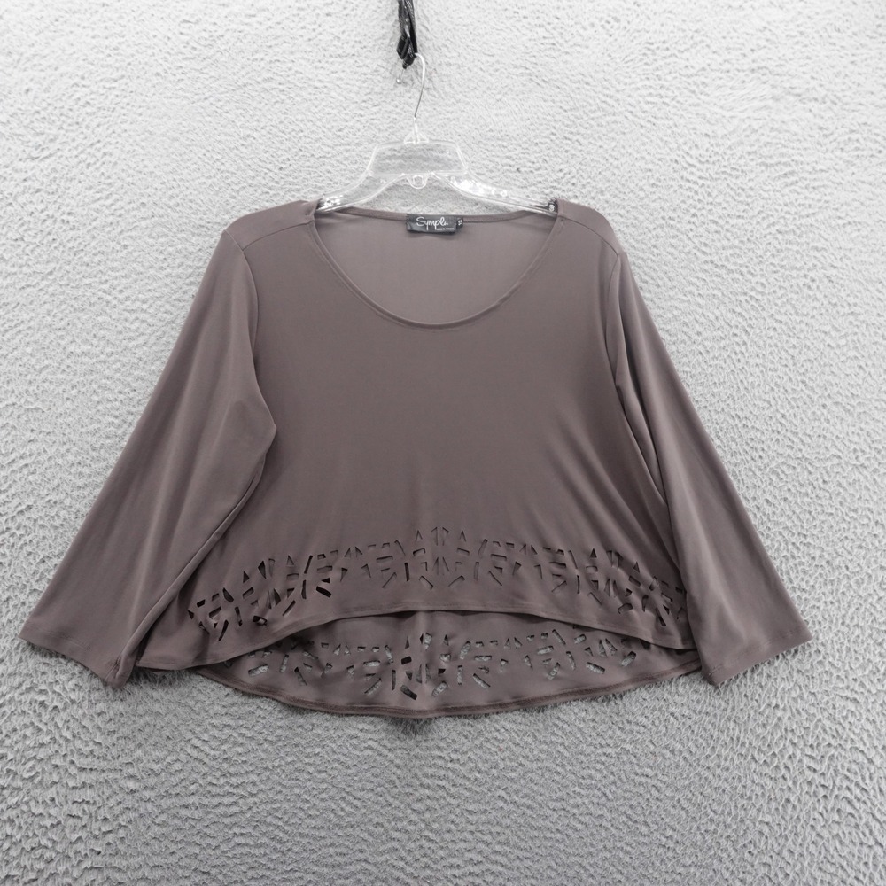 Sympli Mosaic Laser Cut Crop Top Size 12 Brown Womens‎ 3/4 Sleeve Scoop Neck